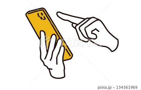 スマホを操作する女性の手元の線画イラスト素材 134361969