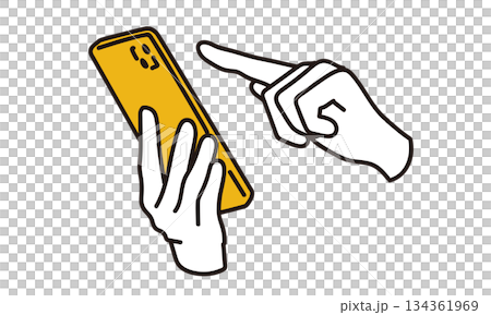 スマホを操作する女性の手元の線画イラスト素材 134361969