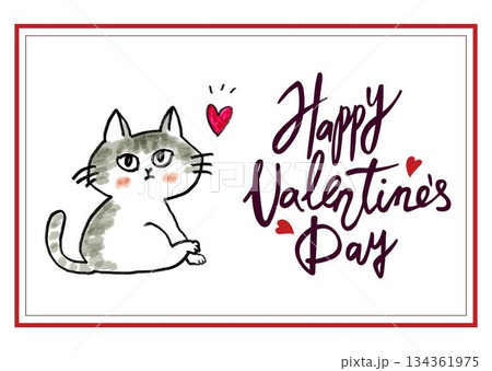 ハートとネコのイラスト 134361975