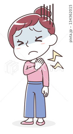 ひどい肩こりに苦しむ女性のイラスト(デスクワーク・眼精疲労・血行不良) ひどい肩こりに苦しむ女性のイラスト(デスクワーク・眼精疲労・血行不良) 134362015