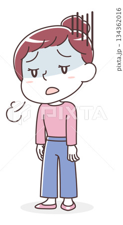 ひどい倦怠感・疲労感のある女性のイラスト（慢性疲労・体調不良・やる気のなさ） 134362016