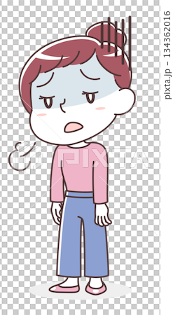 ひどい倦怠感・疲労感のある女性のイラスト（慢性疲労・体調不良・やる気のなさ） 134362016