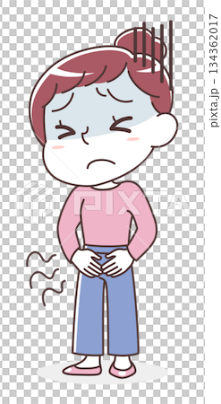 下腹部痛に苦しむ女性のイラスト（生理痛・月経困難症・婦人科系疾患・腹痛） 134362017