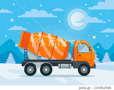 Cement mixer on winter background. 134362566