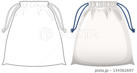 Drawstring Pouch Bag Vector Illustration with Outline and Color 134362697