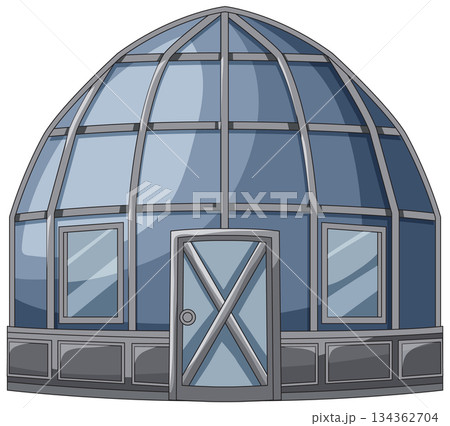 Futuristic Glass Dome Building Front Exterior Illustration 134362704