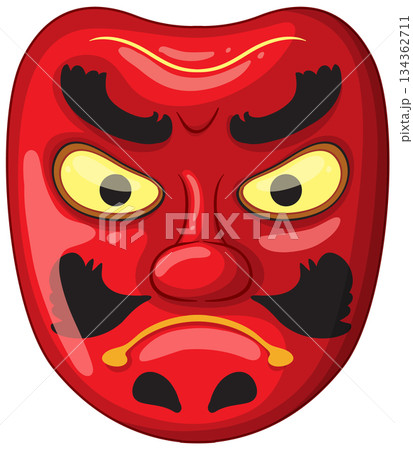 Red Japanese Tengu Mask Vector Illustration with Bold Expression Red Japanese Tengu Mask Vector Illustration with Bold Expression 134362711