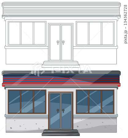 Abandoned Storefront Exterior Vector Illustration with Color and Outline 134362728