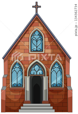 Cartoon Brick Church With Stained Glass Windows Cartoon Brick Church With Stained Glass Windows 134362734