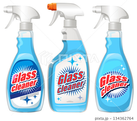 Three Blue Glass Cleaner Spray Bottles Vector Illustration Three Blue Glass Cleaner Spray Bottles Vector Illustration 134362764