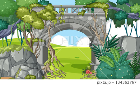 Old Stone Bridge in Overgrown Green Landscape 134362767