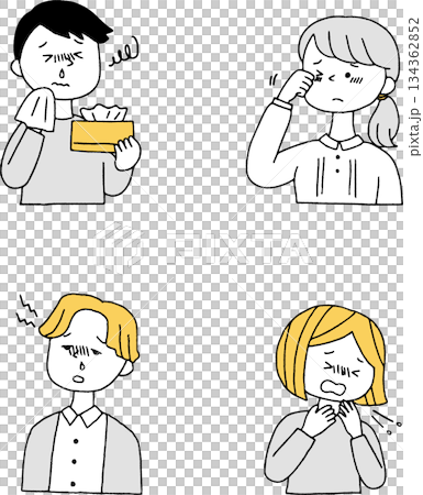 一群患有花粉症的人，單色調 134362852