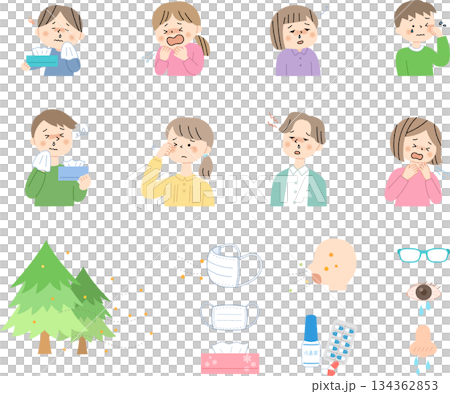 患有花粉症的人和圖標集 患有花粉症的人和圖標集 134362853