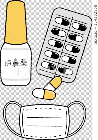 花粉症藥物插圖(單色) 花粉症藥物插圖(單色) 134362858