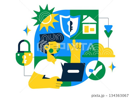 Smart Home Security Vector Illustration Featuring Home Automation Controlled Via Smartphone Through an Integrated Electronic System Background Smart Home Security Vector Illustration Featuring Home Automation Controlled Via Smartphone Through an Integrated Electronic System Background 134363067