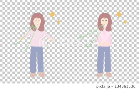 一個女人深吸一口氣的插圖 134363330