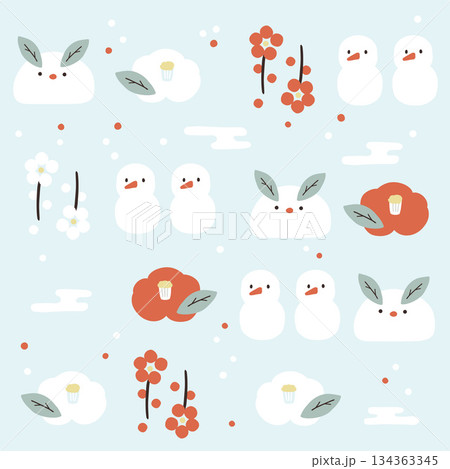 かわいい冬景色柄イラスト 134363345