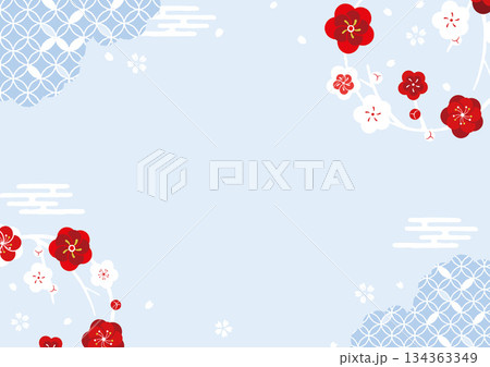 梅の丸と和柄の背景イラスト 134363349