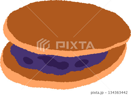 手書き風の食べ物単品アイコンイラスト　どら焼き 134363442