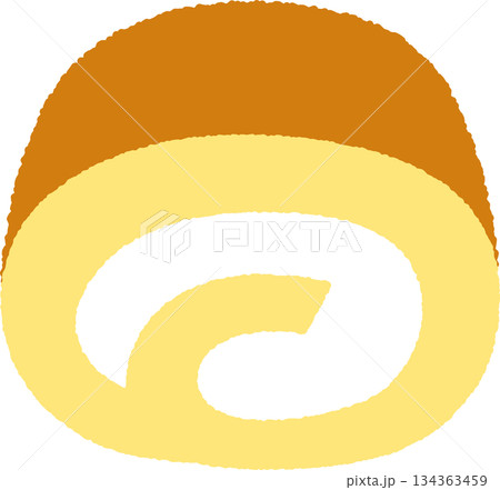 手書き風の食べ物単品アイコンイラスト　ロールケーキ 134363459