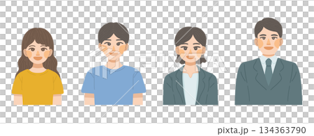 微笑男女半身像插畫集 微笑男女半身像插畫集 134363790