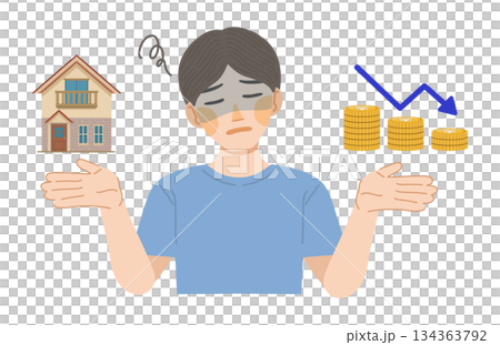 建物の資産価値が下落して落ち込む男性のイラスト 134363792