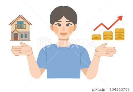 建物の資産価値が上昇して喜ぶ男性のイラスト 134363793