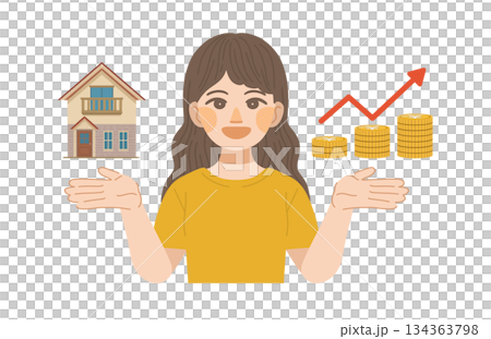 建物の資産価値が上昇して喜ぶ女性のイラスト 134363798