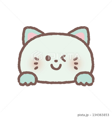 ひょっこり顔を出してウィンクするネコ 134363853