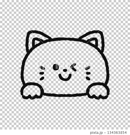 A cat popping its head out and winking - line drawing 134363854