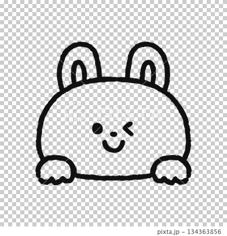 ひょっこり顔を出してウィンクするウサギ　線画 134363856