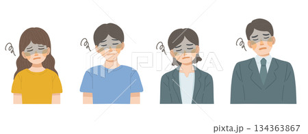 落ち込む男性と女性のバストアップイラストセット 134363867