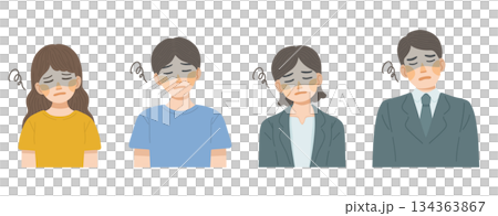 落ち込む男性と女性のバストアップイラストセット 134363867