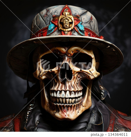 an AI Image Generator, Skull Wearing Elaborate Steampunk Hat With Intricate Details 134364011
