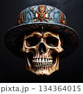 an AI Image Generator, Skull Wearing Elaborate Steampunk Hat With Intricate Details 134364015