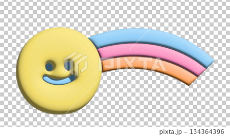 Illustration of inflated pastel rainbow in 3D for model, merchandise, label, sticker, tattoo, spring, summer, decoration, patch, brooch, shirt print, sign, symbol, emoji, Pride Month, skies and clouds 134364396