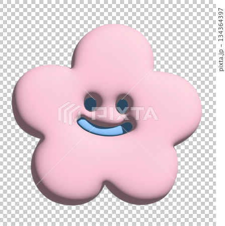 Illustration of smiling pink flower in 3D for model, inflated merchandise, plants, tree, nature, garden, floral print, decorations, cartoon character, comic, mascot, patch, brooch, print, sticker 134364397