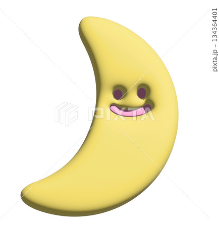 Inflated 3d of happy moon for model, decoration, sticker, cute patch, brooch, pin, sky element, fabric print, tattoo, social media post, icon, spring and summer, night time, plush toy, doll, label 134364401