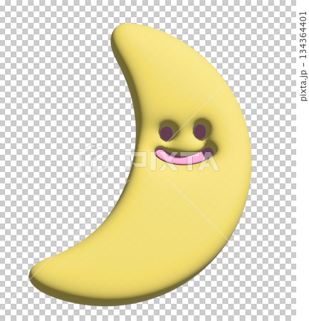 Inflated 3d of happy moon for model, decoration, sticker, cute patch, brooch, pin, sky element, fabric print, tattoo, social media post, icon, spring and summer, night time, plush toy, doll, label 134364401