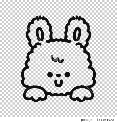ひょっこり顔を出すモコモコのウサギ　線画 134364528