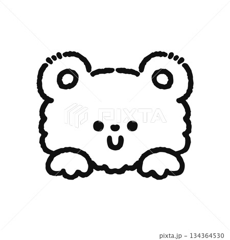 ひょっこり顔を出すモコモコのクマ　線画 134364530