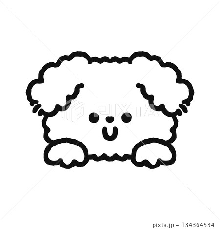 ひょっこり顔を出すモコモコの犬 線画 ひょっこり顔を出すモコモコの犬 線画 134364534