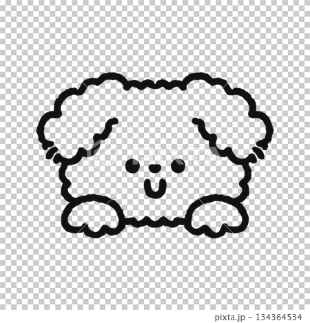 ひょっこり顔を出すモコモコの犬 線画 ひょっこり顔を出すモコモコの犬 線画 134364534