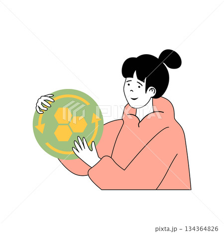 Beauty salon concept with cartoon people in flat design for web. Woman using organic skincare products for regeneration and recovery. Vector illustration for social media banner, marketing material. 134364826