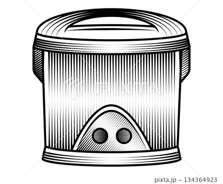 electric rice cooker illustration in vintage woodcut style black and white vector art kitchen appliance for steaming food retro machine object engraved drawing 134364923