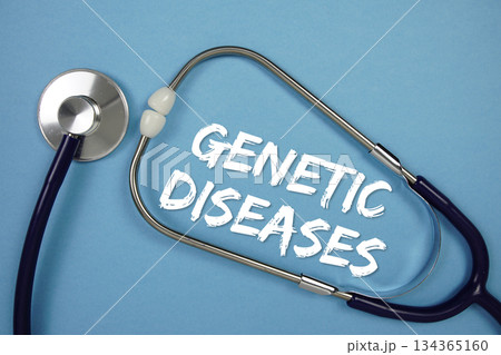 Geneic Disorders text with Stethoscope on blue background 134365160