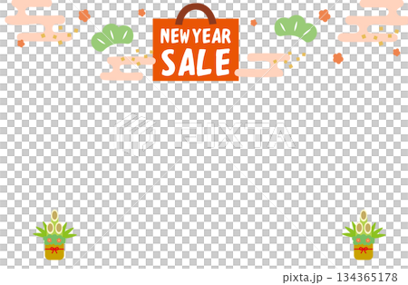 NEW YEAR SALEロゴ入り｜門松と和柄のフレームテンプレート（お正月セールPOP） 134365178