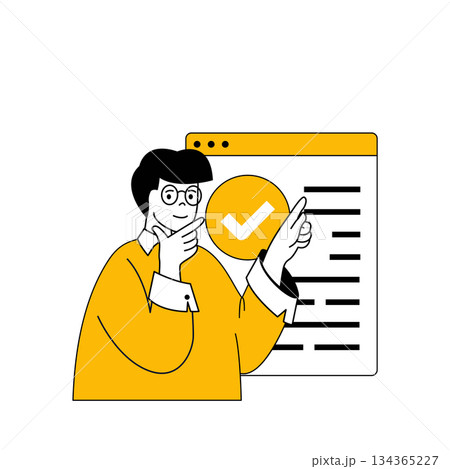 Digital business concept with cartoon people in flat design for web. Man getting ordering purchase from online website of store. Vector illustration for social media banner, marketing material. Digital business concept with cartoon people in flat design for web. Man getting ordering purchase from online website of store. Vector illustration for social media banner, marketing material. 134365227