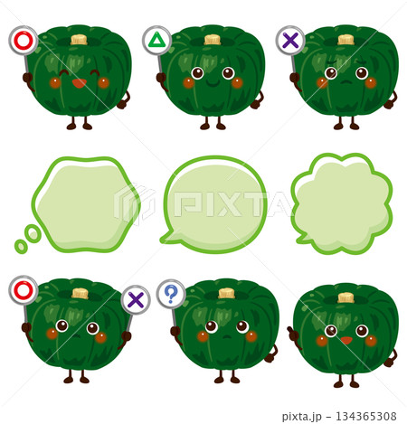 ○×△の札を持ったかぼちゃのキャラクター ○×△の札を持ったかぼちゃのキャラクター 134365308