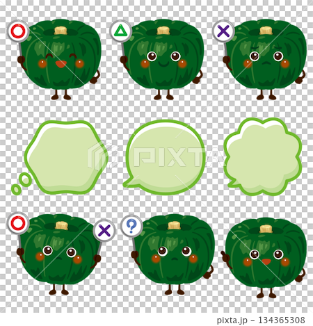 ○×△の札を持ったかぼちゃのキャラクター ○×△の札を持ったかぼちゃのキャラクター 134365308